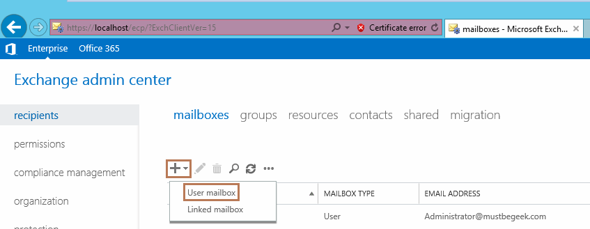 Create User Mailbox in Exchange 2016
