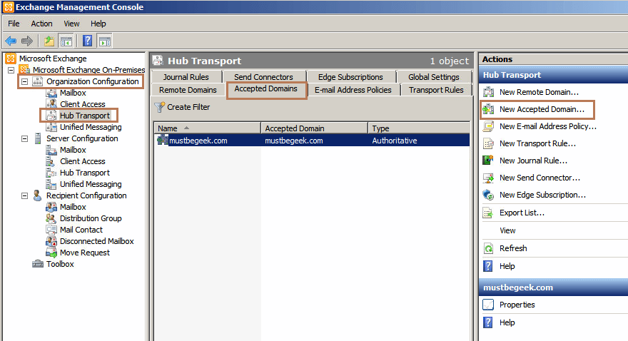 Setup Exchange 2010 to Receive Email for Multiple Domains